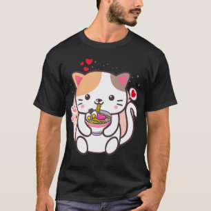 Camiseta Gato de Kawaii Ramen Anime Chicas de comida japone