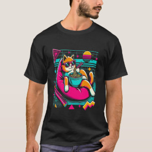 Camiseta Gato de Kawaii retro lindo comiendo fideos de Rame