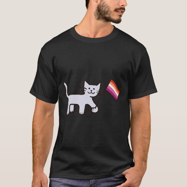 Camiseta Gato de la bandera del orgullo lésbico (Anverso)