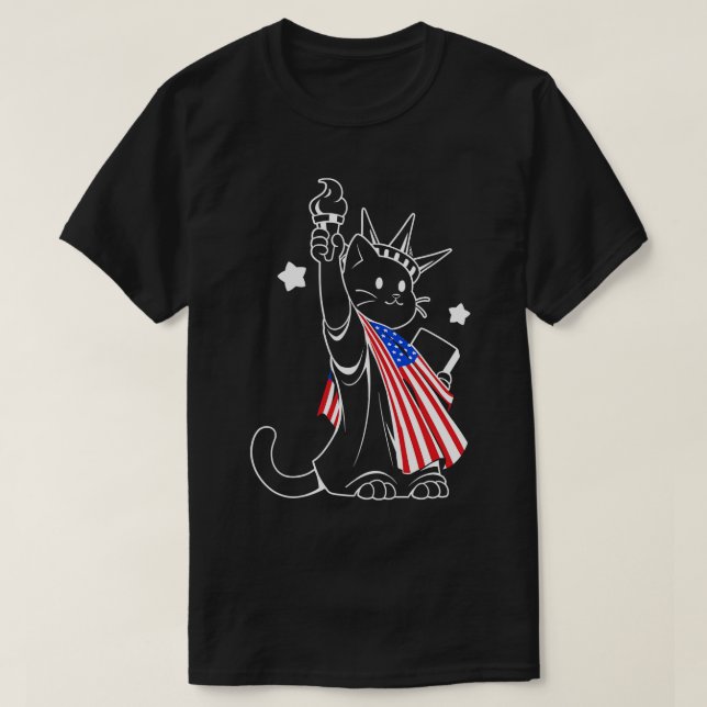 Camiseta Gato de la bandera estadounidense en la estatua de (Diseño del anverso)