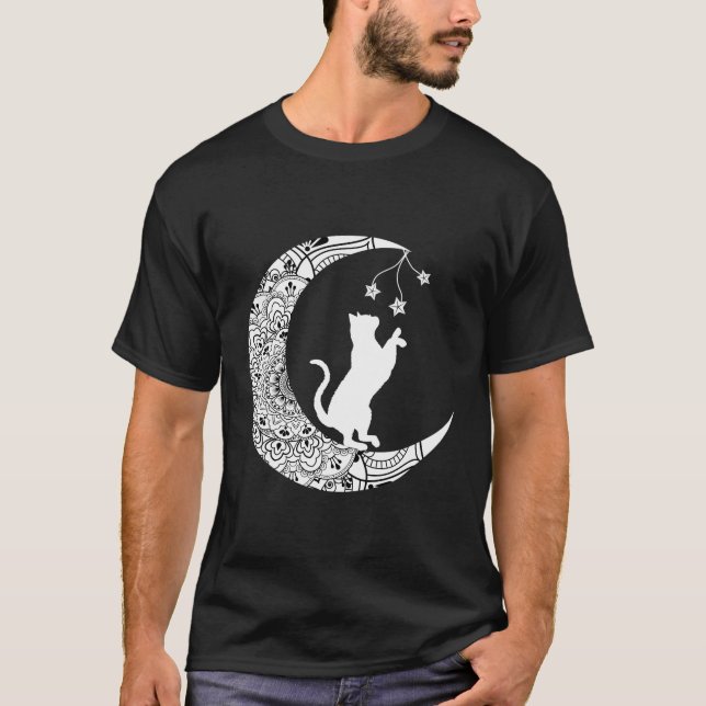 Camiseta Gato de la luna juguetón divertido gato Mandala Cr (Anverso)