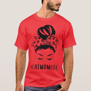 Camiseta Gato de la mujer mamá vida desordenada bollo impri