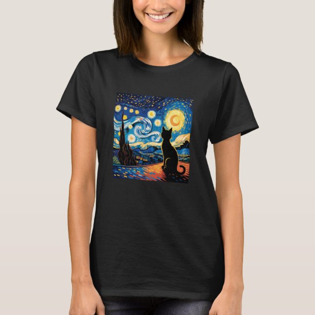 Camiseta Gato de la noche estrellada (Anverso)