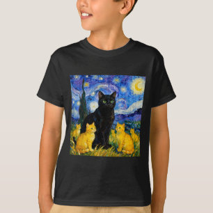 Camiseta Gato de la noche estrellada Artístico gato negro y