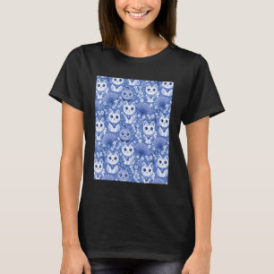 Camiseta Gato de la Suerte Japonés Patrón Azul y Blanco