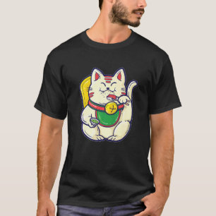Camiseta Gato de la Suerte Maneki Neko Comiendo Sushi Asiát