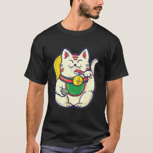 Camiseta Gato de la Suerte Maneki Neko Comiendo Sushi Asiát