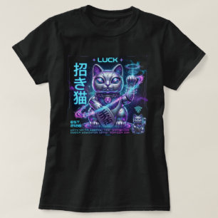 Camiseta Gato de la Suerte Sci-Fi Maneki Neko Amuleto Cósmi