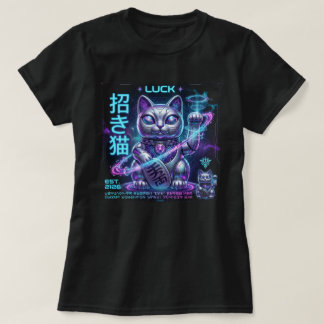 Camiseta Gato de la Suerte Sci-Fi Maneki Neko Amuleto Cósmi