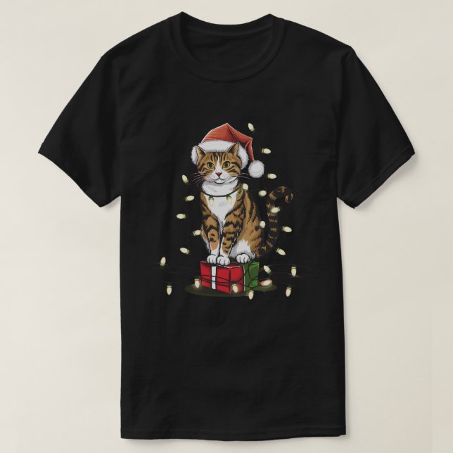 Camiseta Gato de las luces del navidad (Diseño del anverso)