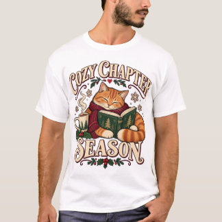 Camiseta Gato de lectura de temporada navideña acogedora