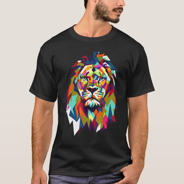 Camiseta Gato de León Geométrico Animal Leo de moda en Guay (Anverso)