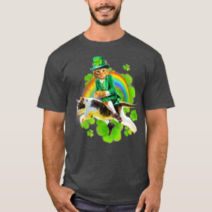 Camiseta Gato de Leprechaun montando en el arco iris