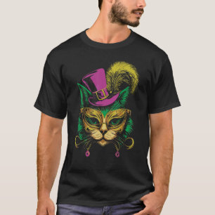 Camiseta Gato de Mardi Gras con gafas de sombrero para muje