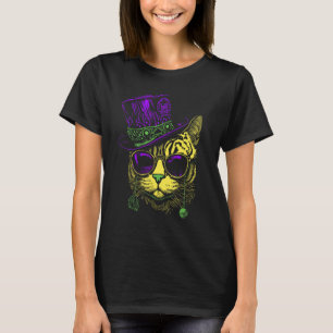 Camiseta Gato de Mardi Gras con sombrero y gafas