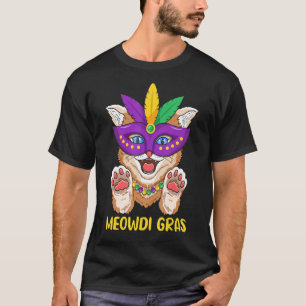 Camiseta Gato de Mardi Gras Kitten Máscara Cuentas Meowdi