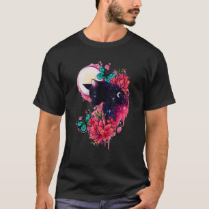Camiseta Gato de medianoche Flor Mariposas Luna