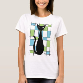 Camiseta Gato de medio siglo con Rectángulos azules y verde