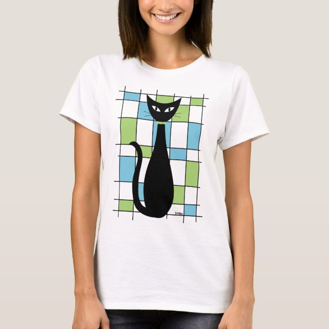 Camiseta Gato de medio siglo con Rectángulos azules y verde (Anverso)