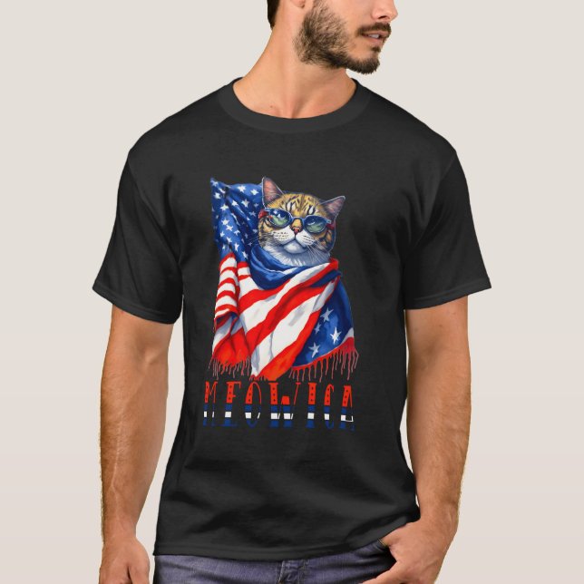 Camiseta Gato de Meowica 4 de julio Gafas de sol Merica Cat (Anverso)