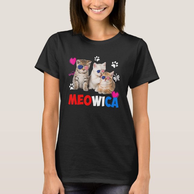 Camiseta Gato De Meowica America Bandera Glasses 4 De Julio (Anverso)