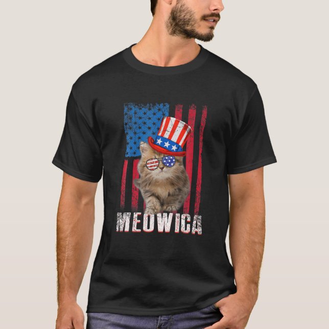 Camiseta Gato De Meowica Bandera Estadounidense Patriótica  (Anverso)