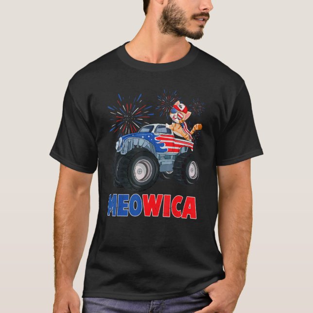Camiseta Gato De Meowica Con Monstruo Camión Bandera De Eeu (Anverso)