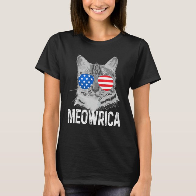 Camiseta Gato De Merica Para El 4 De Julio La Meowrica Con  (Anverso)