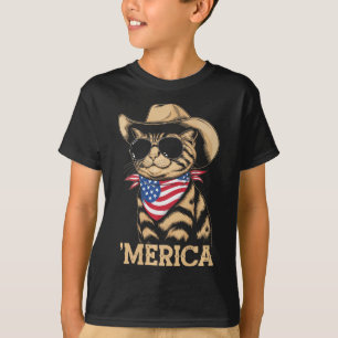 Camiseta Gato de Merica Patriota Bandera Estadounidense Vaq