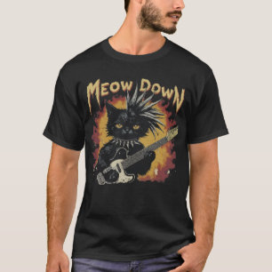 Camiseta Gato de Metal Ruidoso con Mohawk y Guitarra