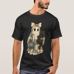 Camiseta Gato de mezclilla azul parches fantasma negro disf