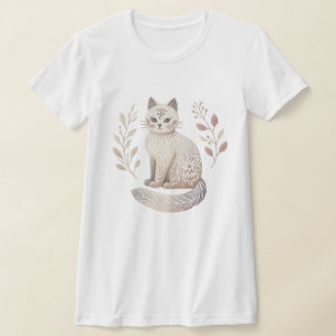 Camiseta Gato de Moda Boho de arte floral minimalista