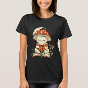 Camiseta Gato de mujer Cottagecore leyendo un libro de hong