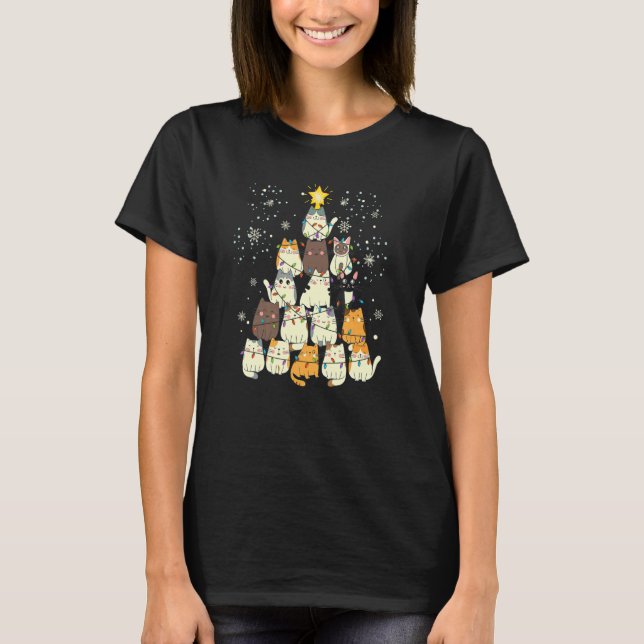 CAMISETA GATO DE MUJERES AMANDO LAS LUCES DE NAVIDAD DE ÁRB (Anverso)