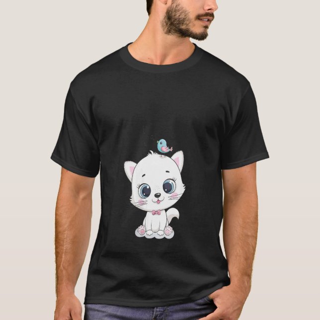 Camiseta Gato De Mujeres Con Ojos Grandes Y Aves Lo Que Can (Anverso)