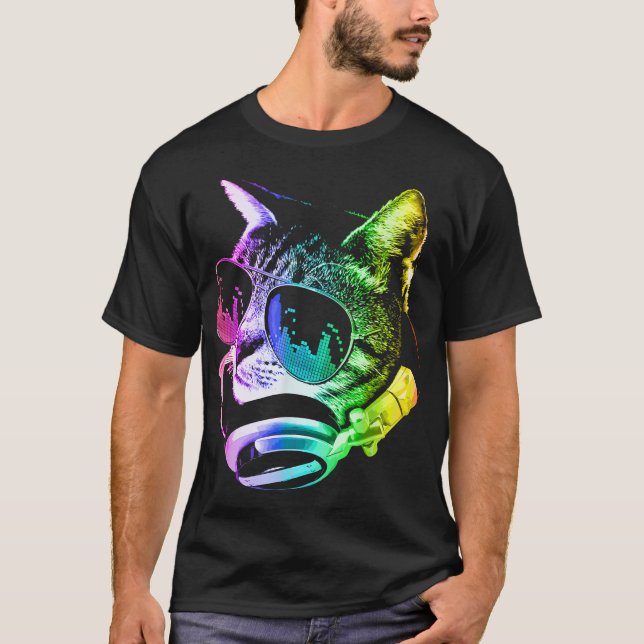 Camiseta Gato de música arcoiris (Anverso)
