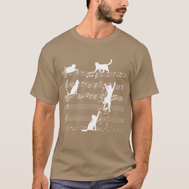 Camiseta Gato De Música De Amor Jugando En Notas Musicales  (Anverso)
