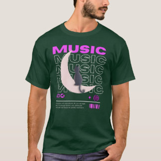 Camiseta Gato de música en la vintage de la luna