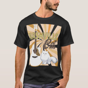Camiseta Gato de Nashville Persa Blanco con Guitarra F blan
