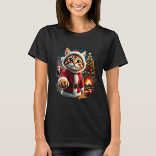 Camiseta Gato de Navidad Adorable Choca los Cinco con Santa