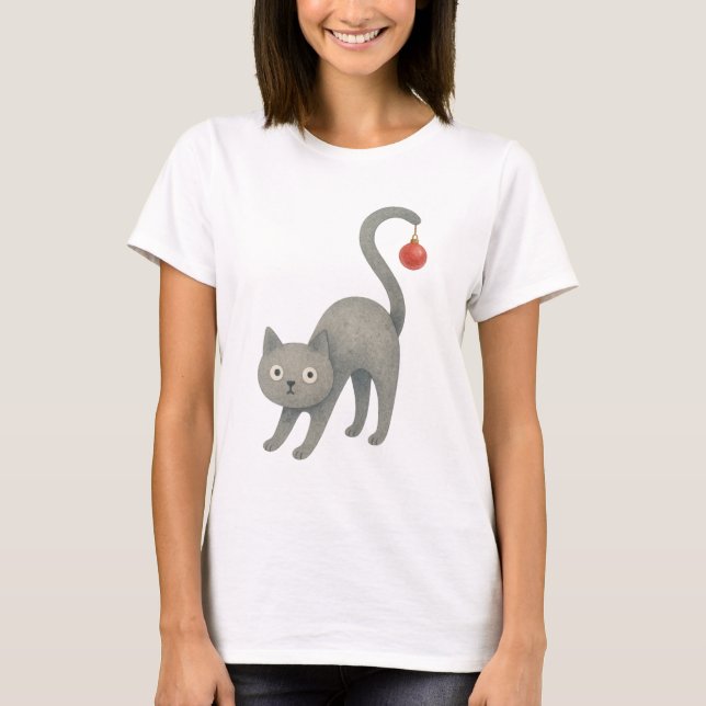 Camiseta Gato de Navidad Adorable Fiesta (Anverso)