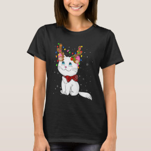 Camiseta Gato de Navidad Antleras de Reno Luces de Navidad 