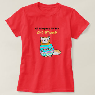 Camiseta Gato de Navidad Caprichoso Alegría Navideña 