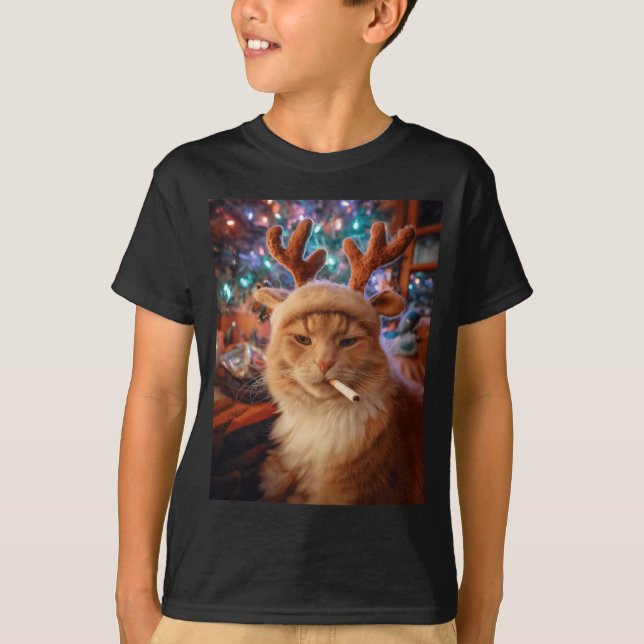 Camiseta Gato de Navidad Fumando Cigarrillo Meme Gen Z Como (Anverso)