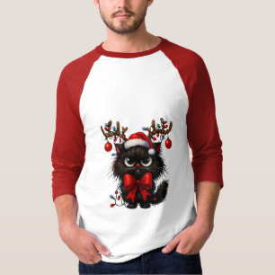 Camiseta Gato de Navidad gruñón con sombrero de Santa y cue