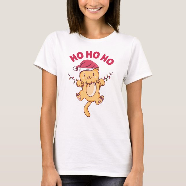 Camiseta Gato de Navidad Ho Ho Ho (Anverso)