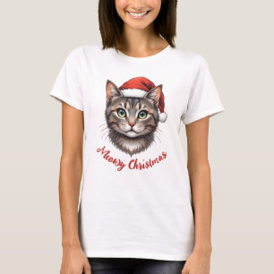 Camiseta Gato de Navidad Lindo Personalizado con Sombrero d