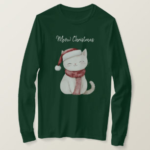 Camiseta Gato de Navidad Maullido con Sombrero de Santa