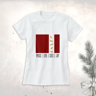 Camiseta Gato de Navidad Rojo Blanco Oro Moderno