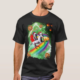 Camiseta Gato de Navidad Santa Montando Unicornio, Pizza Es